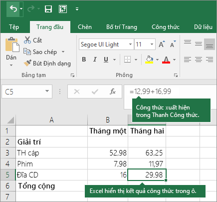 Các hàm thông dụng để tính toán trong Excel