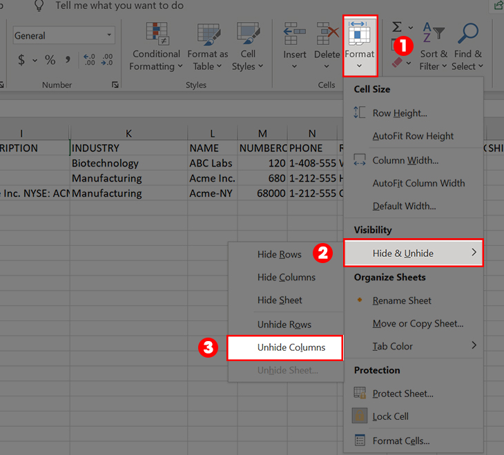 Cách ẩn hàng cột trong excel