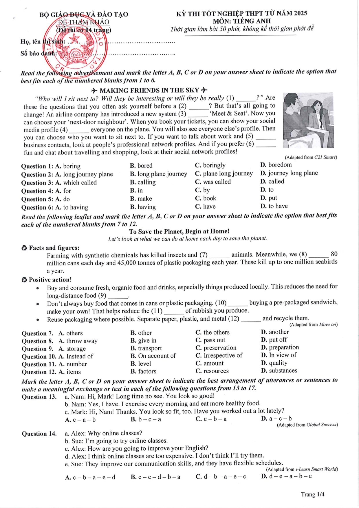 Đề tham khảo thi tốt nghiệp THPT 2024-2025 môn Tiếng Anh