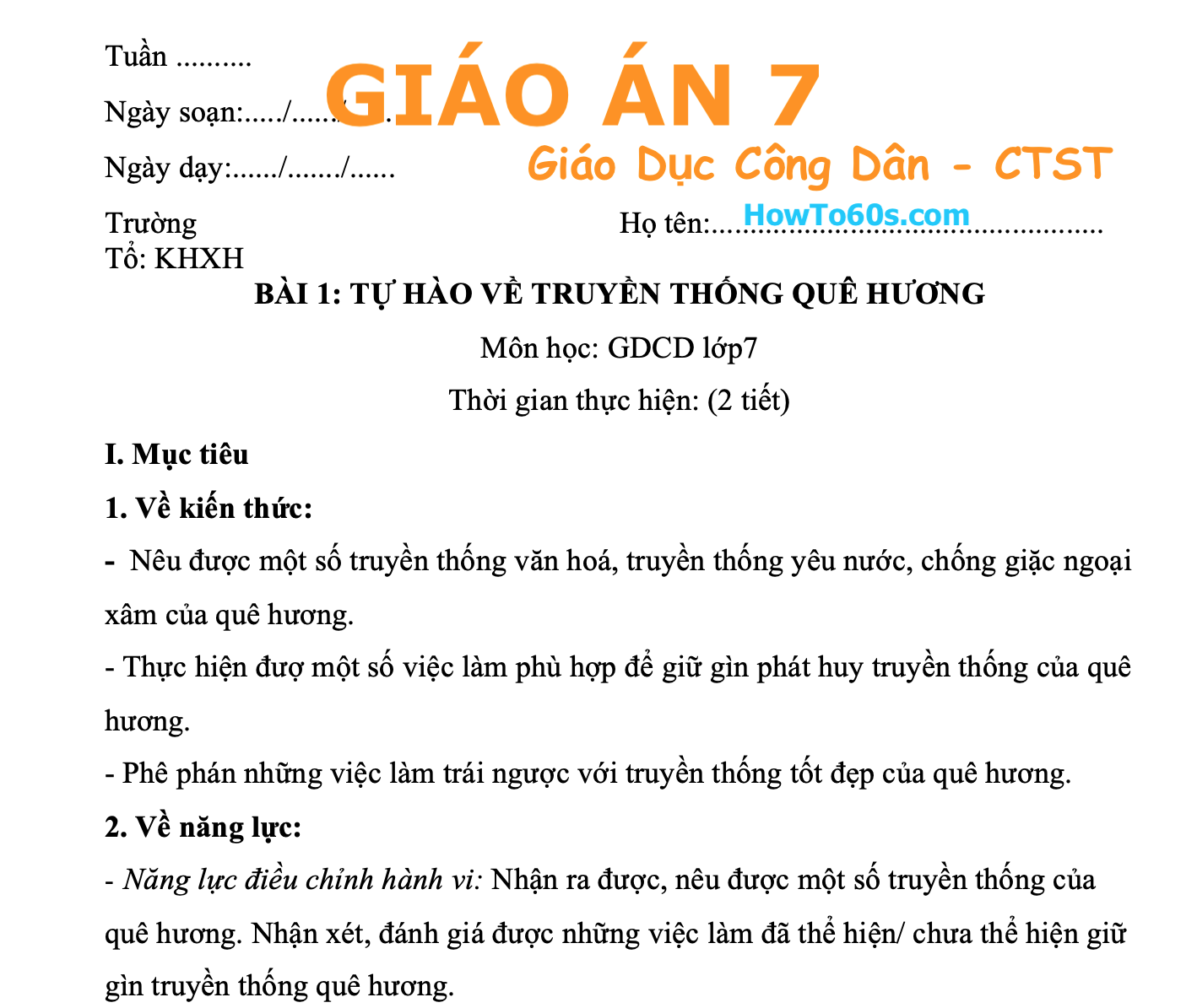 Giáo án Giáo Dục Công Dân 7 sách Chân Trời Sáng Tạo